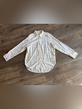 Universal Thread Relaxed Fit Windowpane Plaid Button Down Shirt Cream Tan Size M